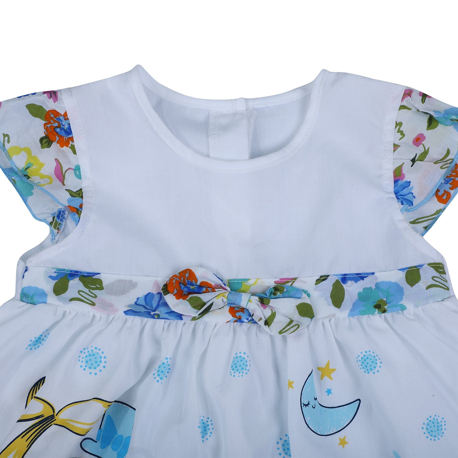 Baby Moo Pretty Whale Flutter Sleeves Knee Length Frock - Blue