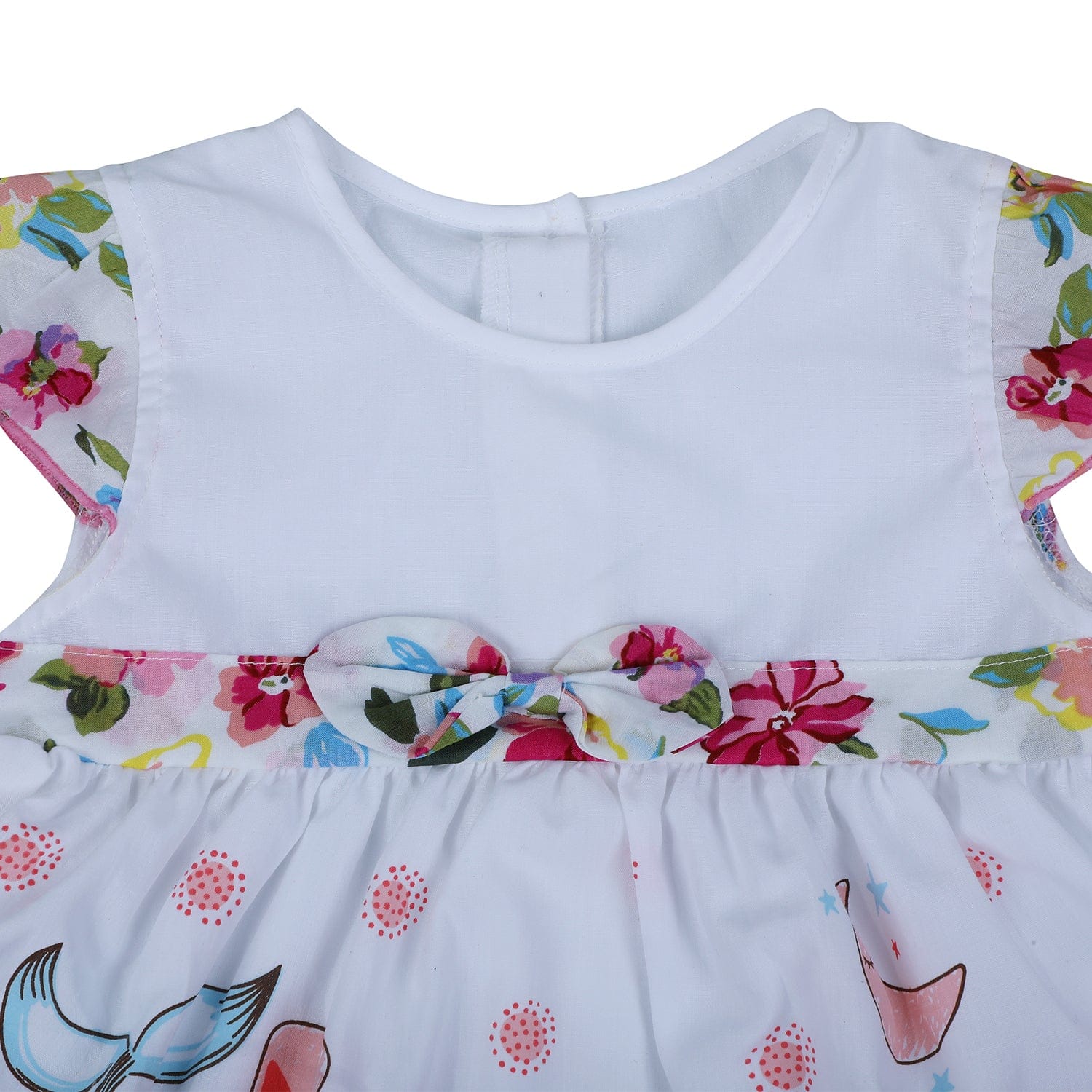 Baby Moo Pretty Whale Flutter Sleeves Knee Length Frock - Pink - Baby Moo