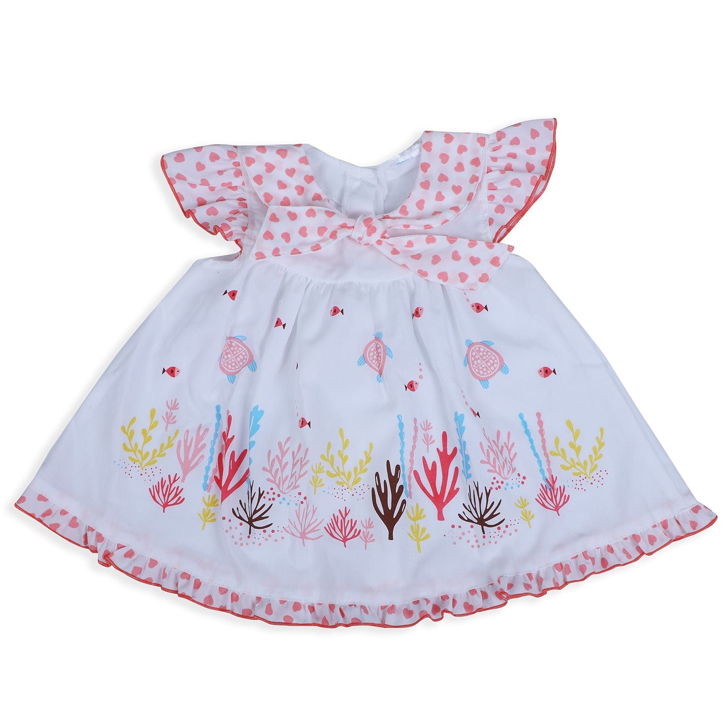 Baby Moo Aqua Theme Flutter Sleeves Knee Length Frock - Pink - Baby Moo