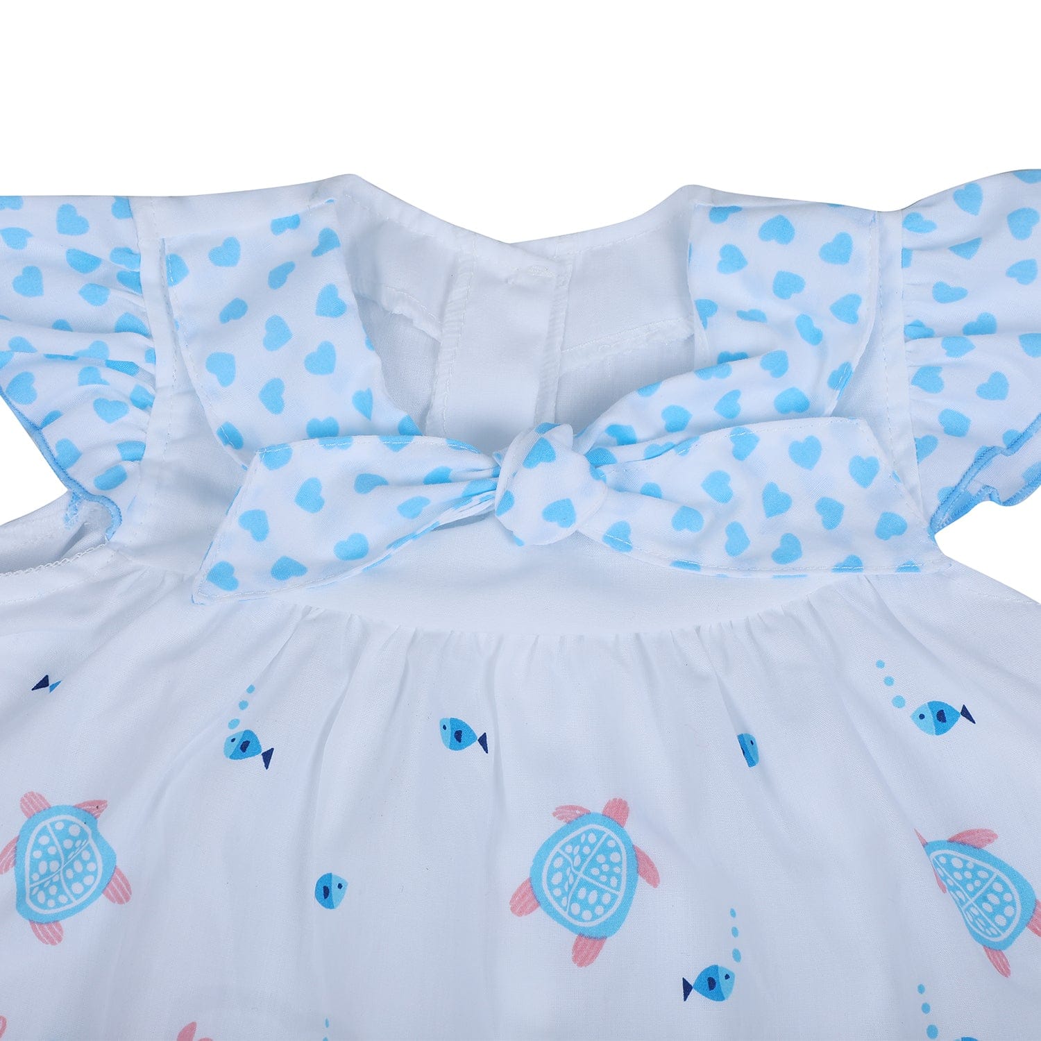 Baby Moo Aqua Theme Flutter Sleeves Knee Length Frock - Blue - Baby Moo