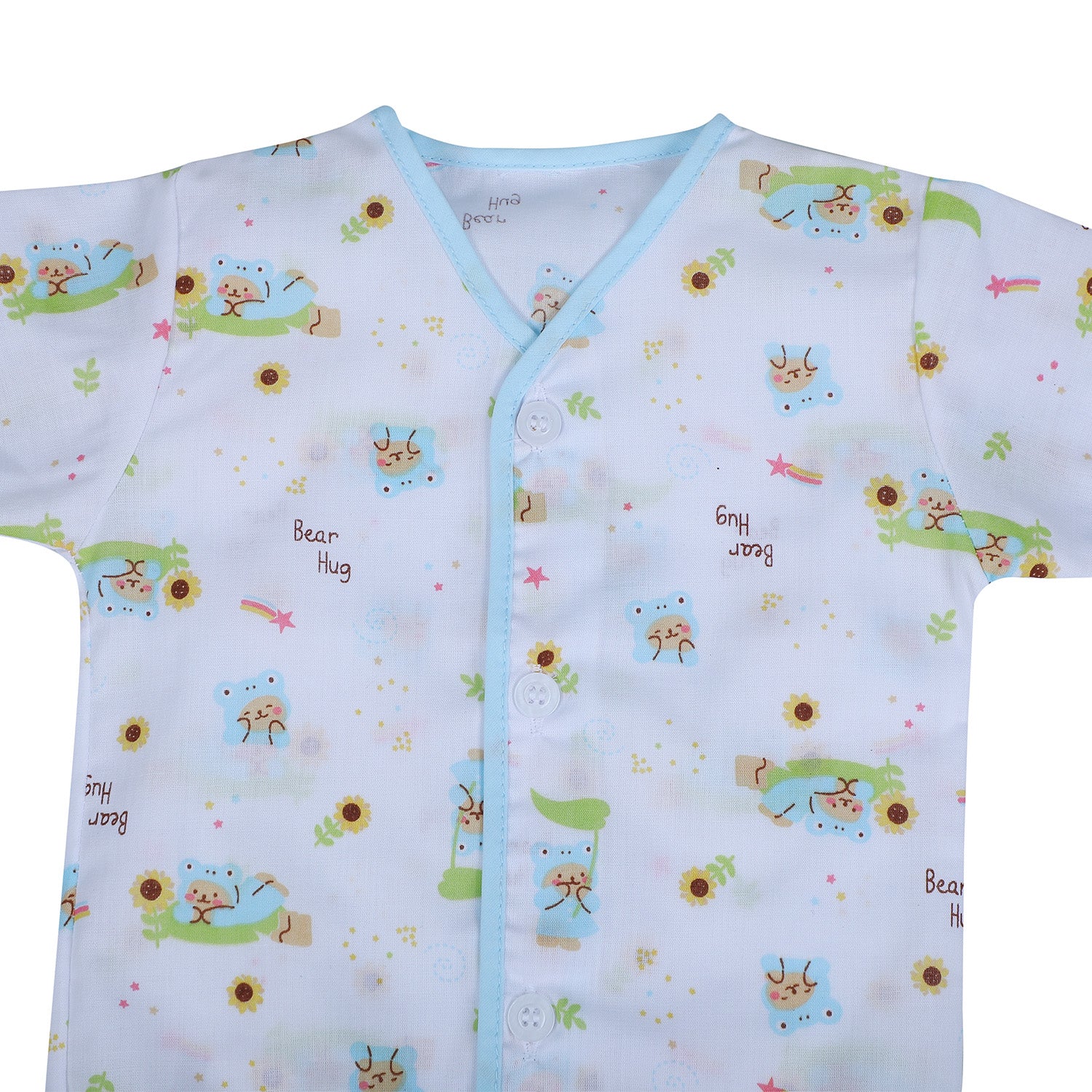 Baby Moo Bear Hug Half Sleeves Soft Cotton Jhabla And Shorts 2pcs Set - Blue - Baby Moo