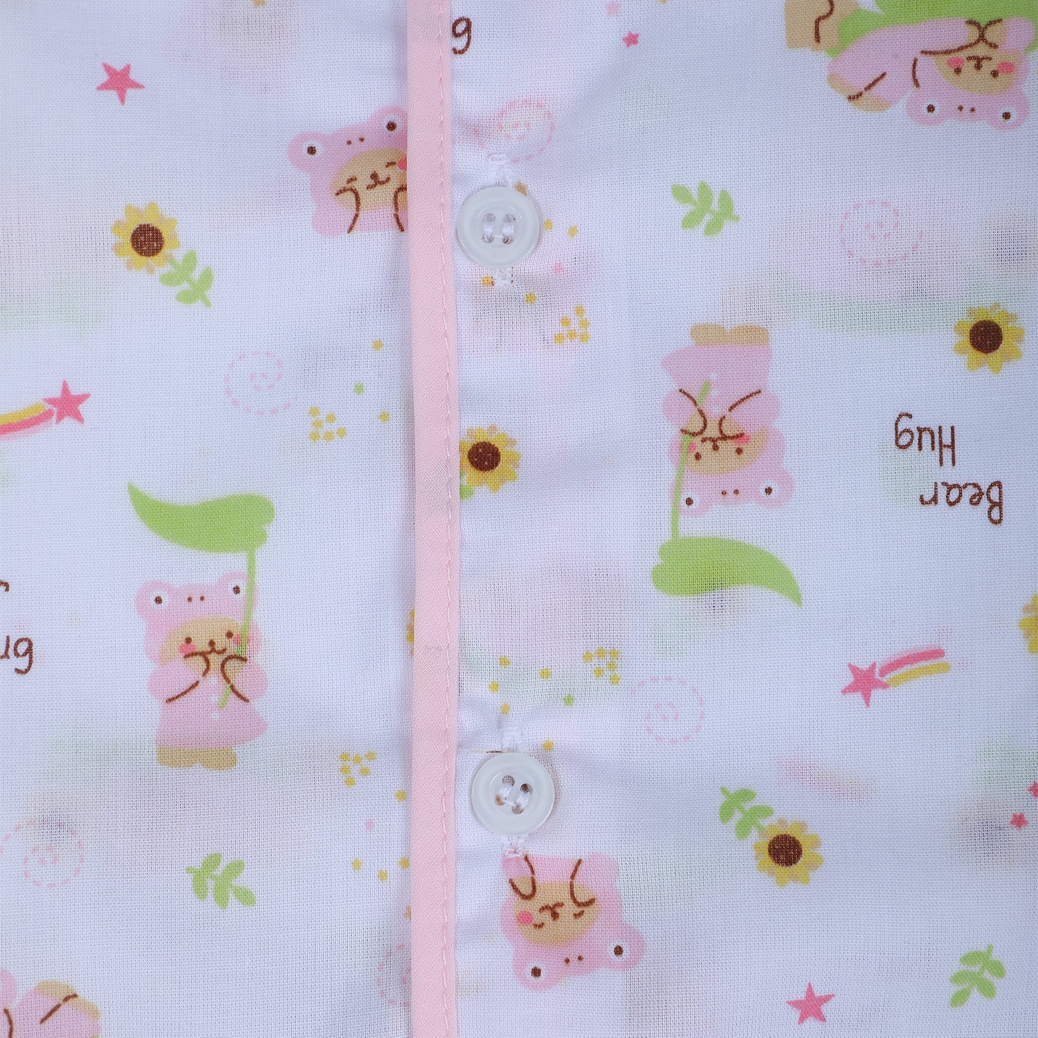 Baby Moo Bear Hug Half Sleeves Soft Cotton Jhabla And Shorts 2pcs Set - Pink - Baby Moo