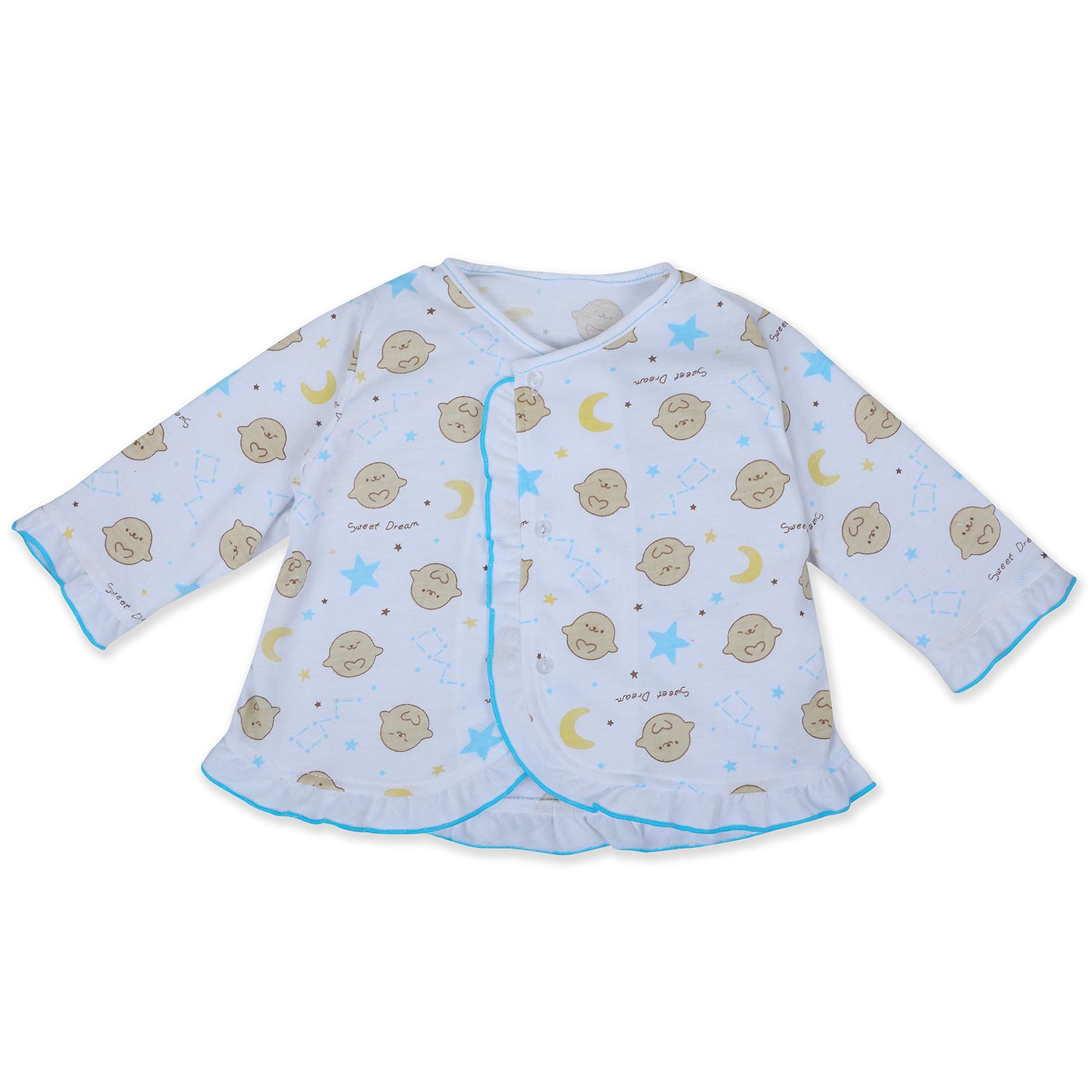 Baby Moo Sweet Dreams Cotton Full Sleeves Top And Pyjama 2pcs Night Suit - Blue - Baby Moo