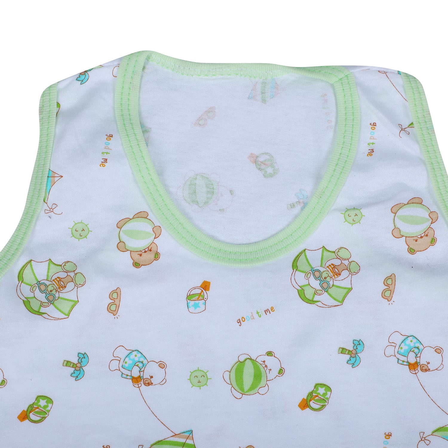 Baby Moo Kite Flying Bear Pure Cotton Sleeveless Vest With Matching Bottom 2pcs Set - Green