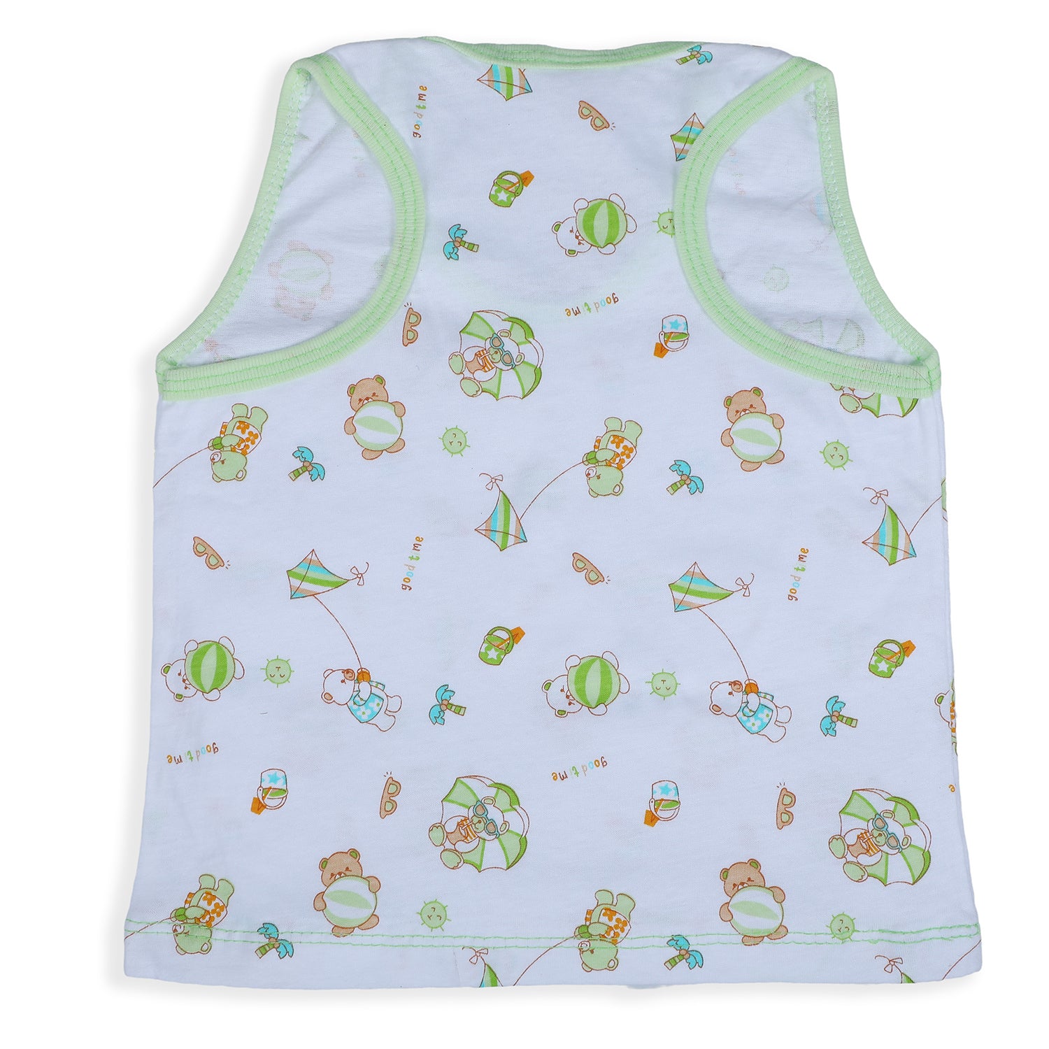 Baby Moo Kite Flying Bear Pure Cotton Sleeveless Vest With Matching Bottom 2pcs Set - Green - Baby Moo