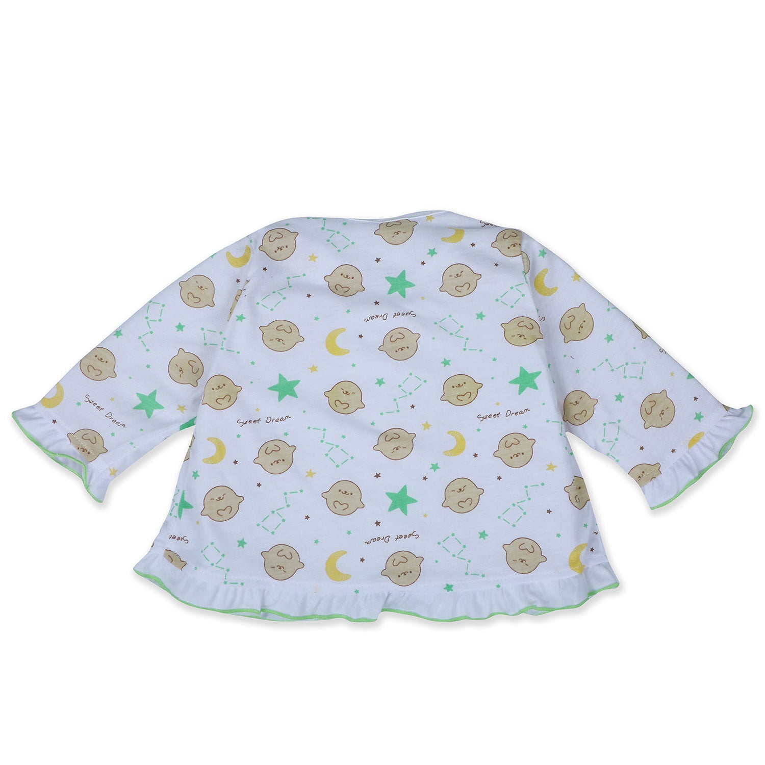 Baby Moo Sweet Dreams Cotton Full Sleeves Top And Pyjama 2pcs Night Suit - Green - Baby Moo