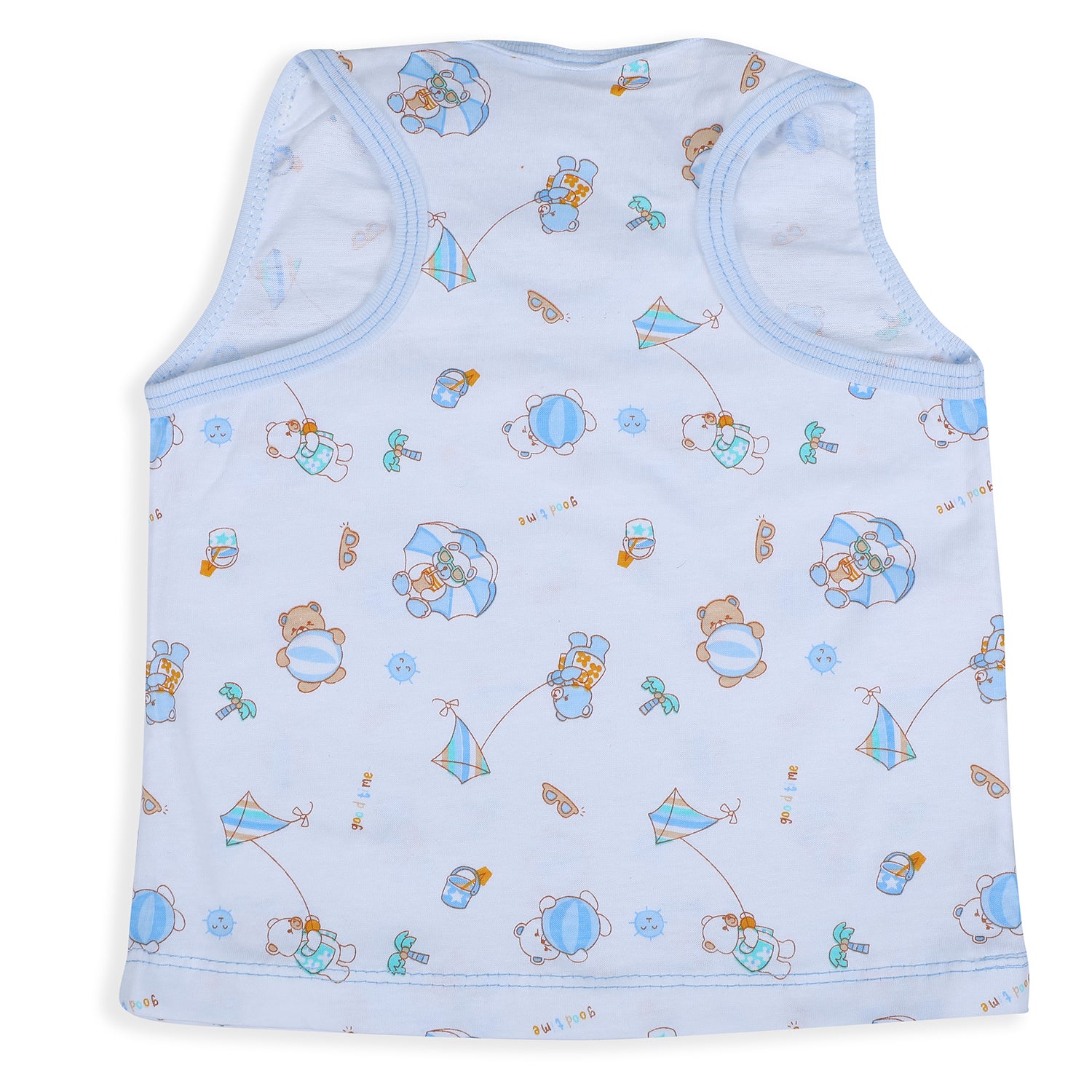Baby Moo Kite Flying Bear Pure Cotton Sleeveless Vest With Matching Bottom 2pcs Set - Blue