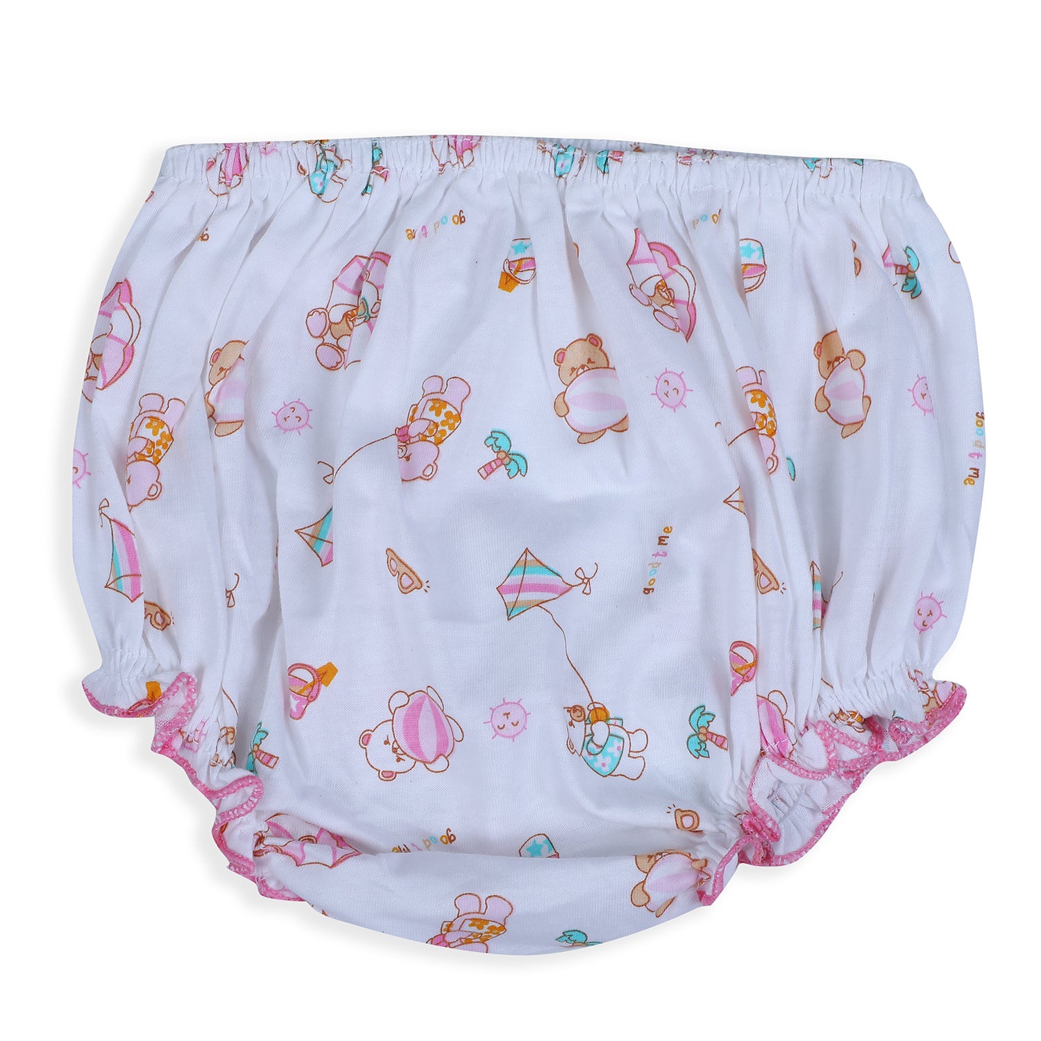 Baby Moo Kite Flying Bear Pure Cotton Sleeveless Vest With Matching Bottom 2pcs Set - Pink