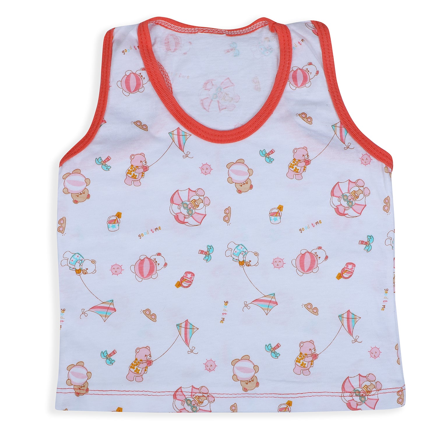 Baby Moo Kite Flying Bear Pure Cotton Sleeveless Vest With Matching Bottom 2pcs Set - Red