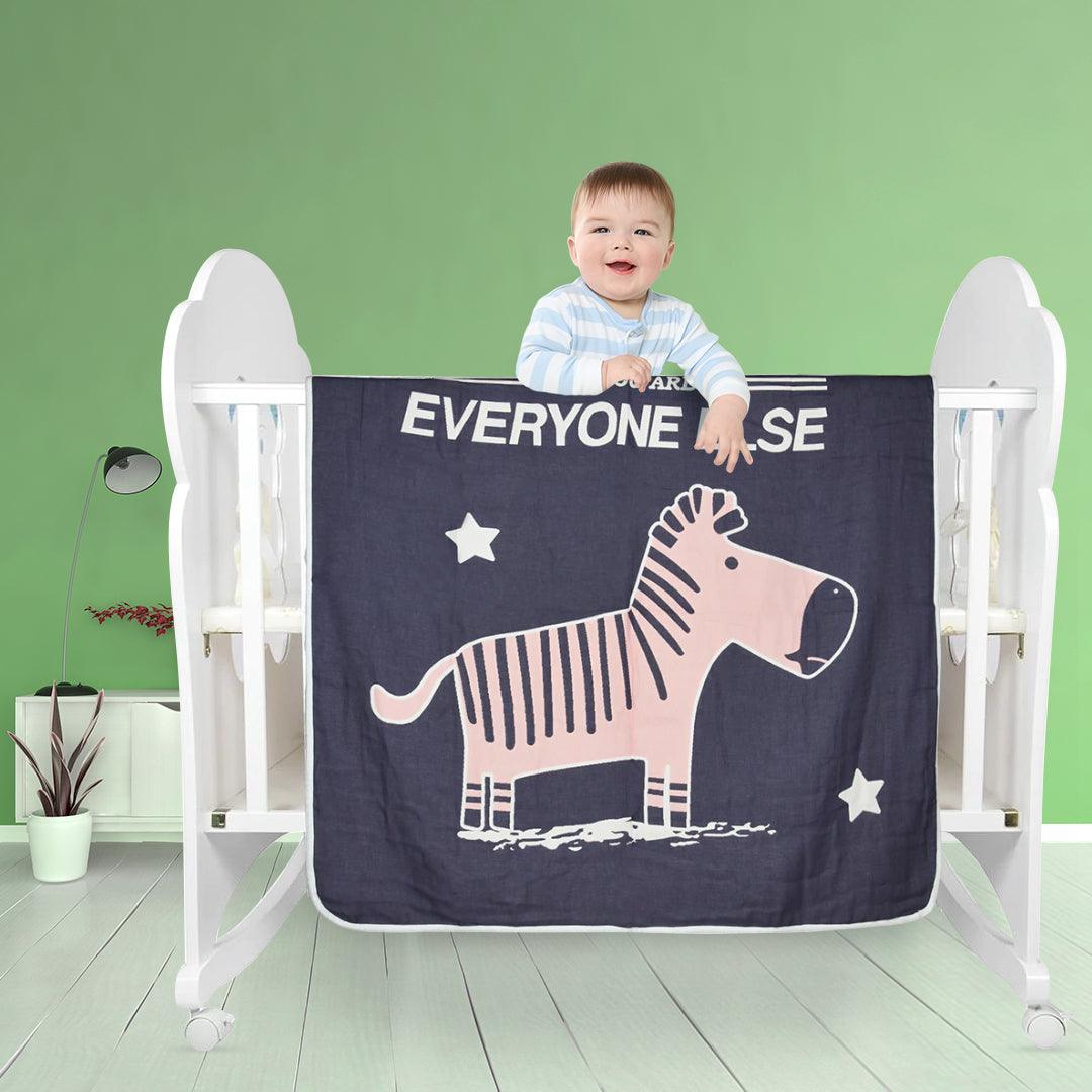 Zebra Grey and Pink Big Baby Medium Muslin Blanket - Baby Moo