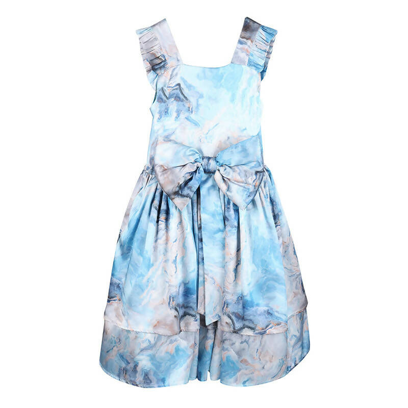 Stella Rossa Marble Print Satin Frill Dress - Blue - Baby Moo