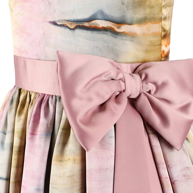 Stella Rossa Marble Print Satin Bow detailing Dress - Pink - Baby Moo