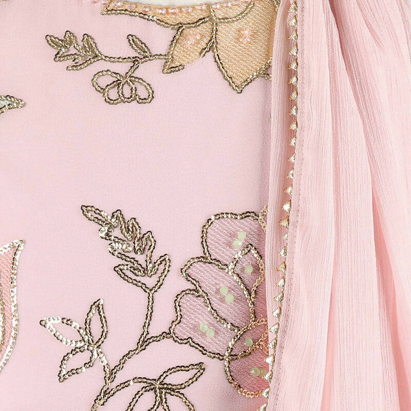 Rang Floral Embroidered Lehenga Choli With Dupatta Set - Pink - Baby Moo