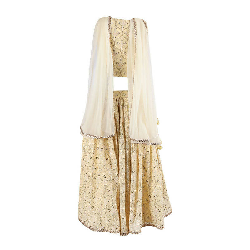 Rang Gold Floral Embroidered Lehenga Choli With Dupatta Set - Offwhite - Baby Moo