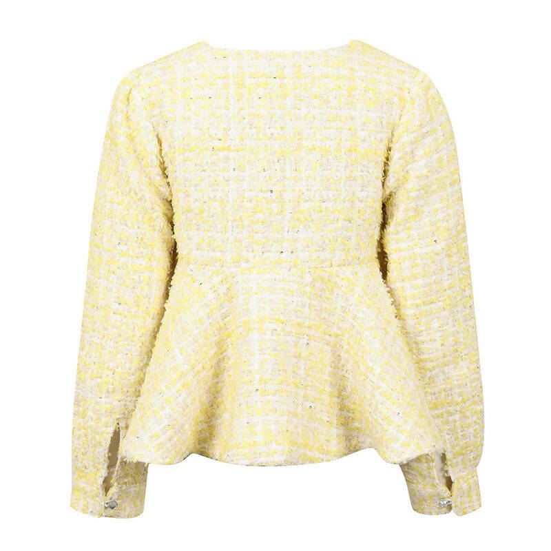 Stella Rossa Tweed Peplum Jacket With Applique - Yellow - Baby Moo