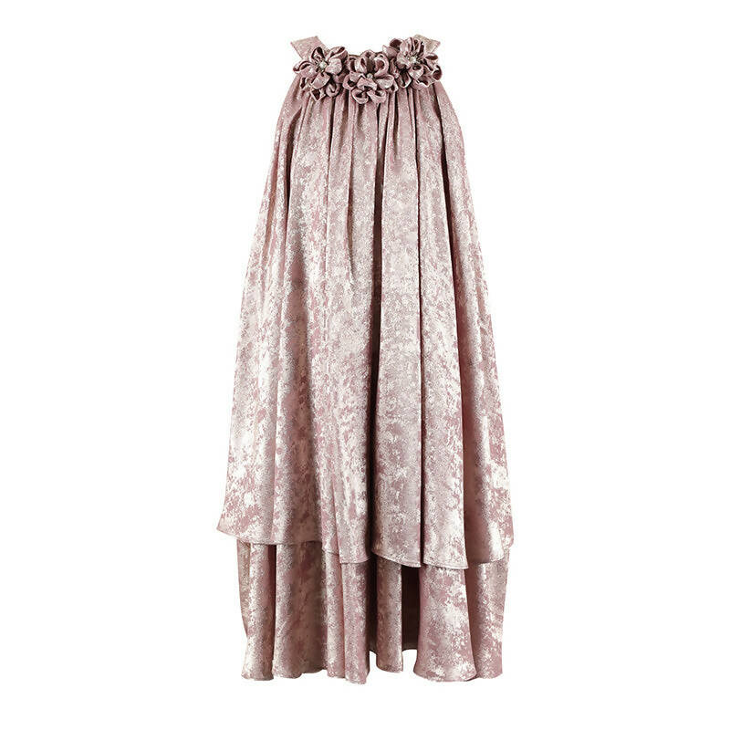 Stella Rossa Foil Dress With Floral Applique - Mauve