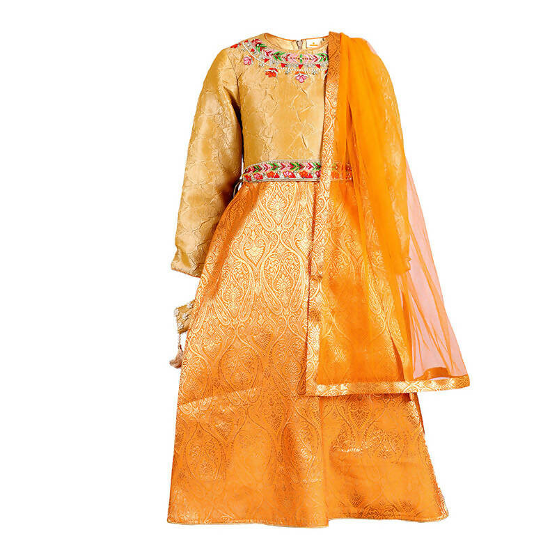 Rang Embroidered Anarkali Gown With Dupatta Dress - Yellow - Baby Moo